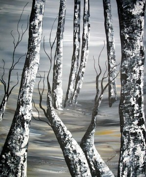 monochrome black white Painting - black and white birch